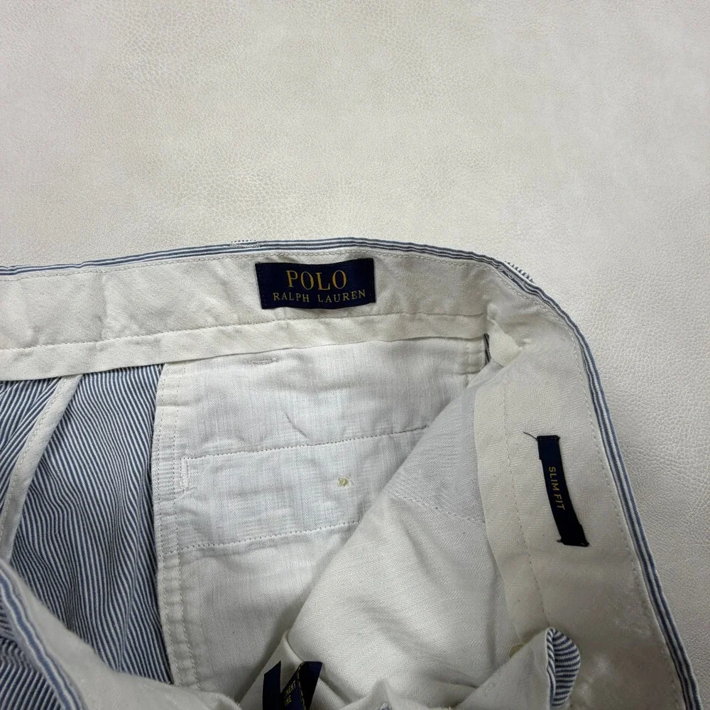 Polo Ralph Lauren Mens 34x34 Slim Fit Striped Chino Pants Blue White - Picture 8 of 11